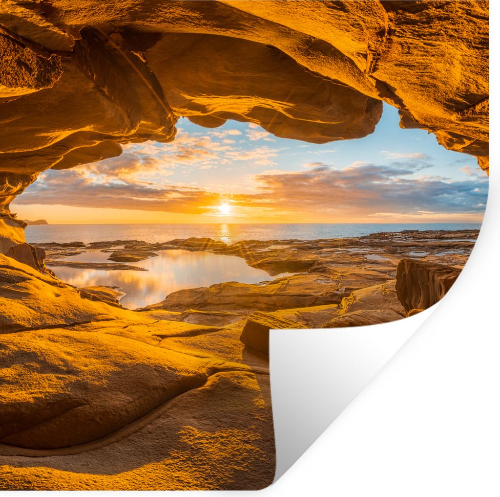 MuchoWow Wandtattoo Wandsticker Wandaufkleber Höhle - Meer - Horizont - Sonnenuntergang 80x80 cm Selbstklebend und Repositionierbar - Wierderver...