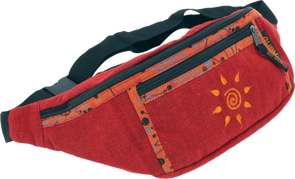 Große Bestickte Stoff Gürteltasche, Crossbody Bag, Hüfttasche, Schultertasche - Rot, Uni - Erwachsene, Baumwolle, 15*35*5 cm, Festival- Bauchtas...
