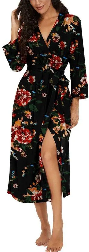 Robe de plage longue col en V marron et noir - Coupe souple taille S