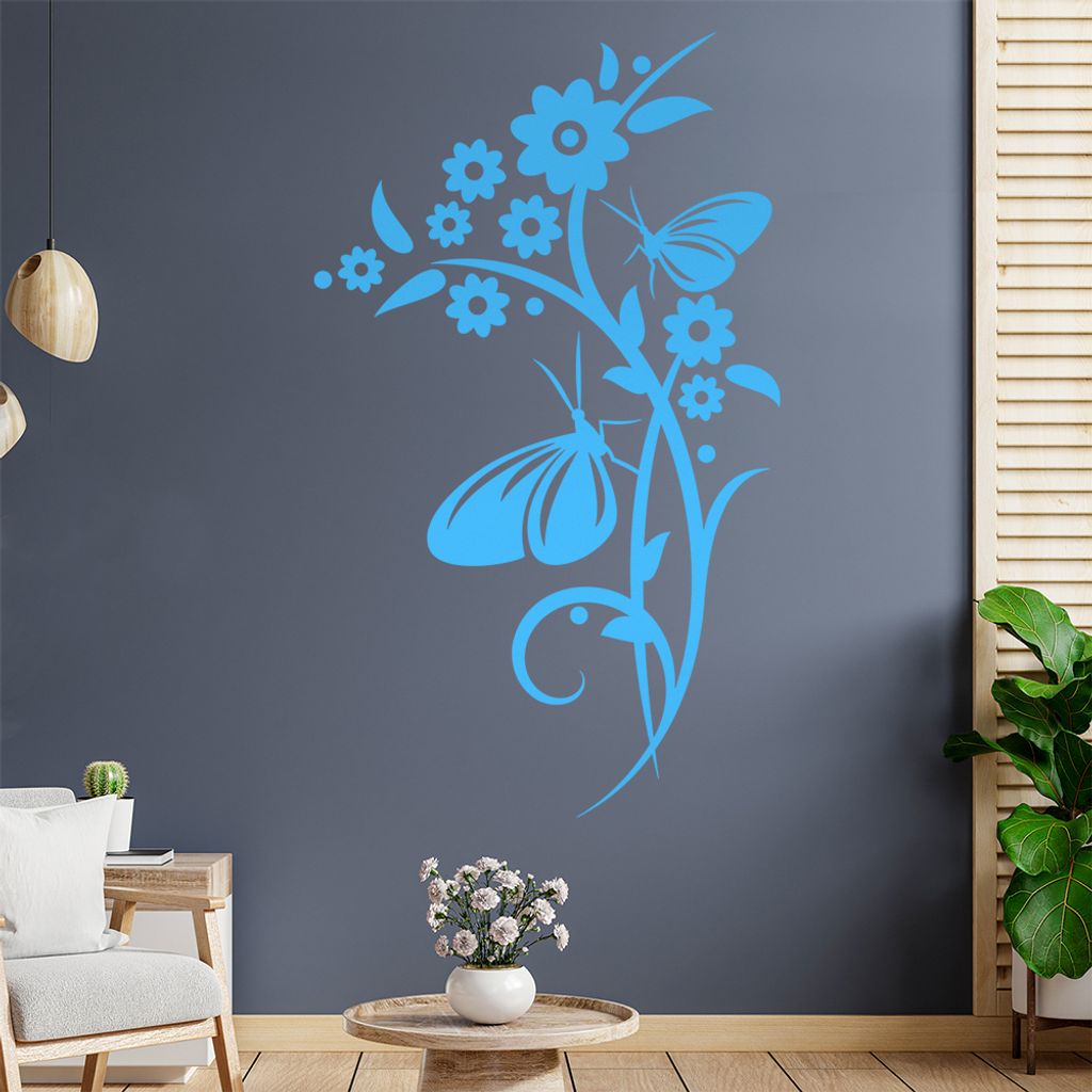 Falter Schmetterling Blüte Wandtattoo in 6 Größen - Wandaufkleber Wall Sticker - Dekoration, Küche, Wohnzimmer, Schlafzimmer, Badezimmer