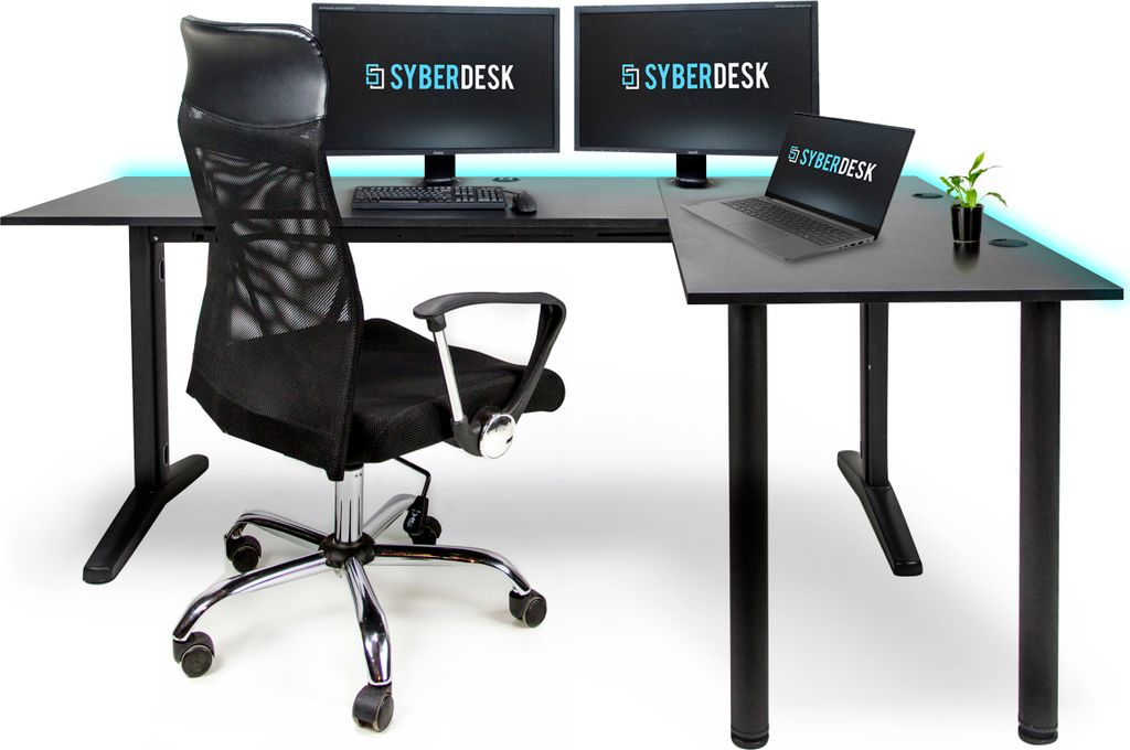 SyberDesk Gaming Eckschreibtisch V2 LED, 197 x 132 cm, RGB Gaming Tisch L-Form, USB-HUB, Kabelmanagement, L-förmiger Computertisch, (rechts, schwarz)