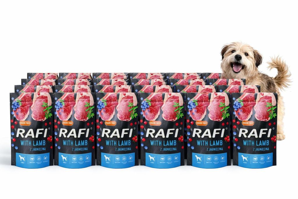 RAFI Nassfutter für Hunde mit Lamm, Beutel 24x500 g, Set aus 24 Beuteln, Lamm | Hundefutter Hunde-Nassfutter