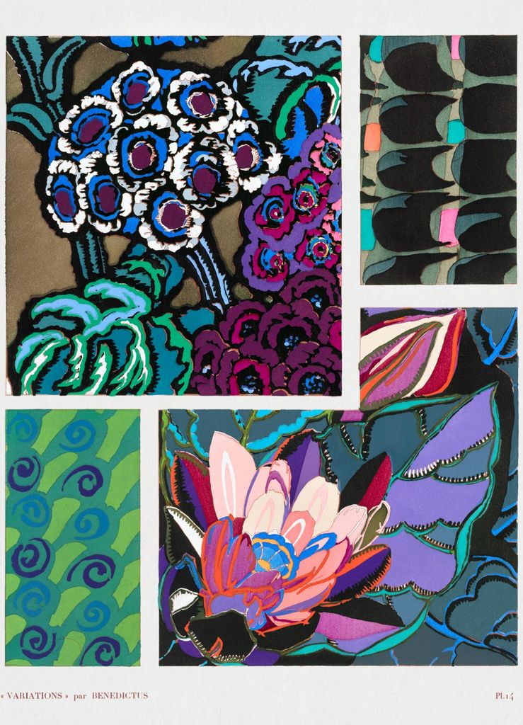 Plakat 13x18cm Blumen Art Deco v.14, Bénédictus Vintage für das Wohnzimmer