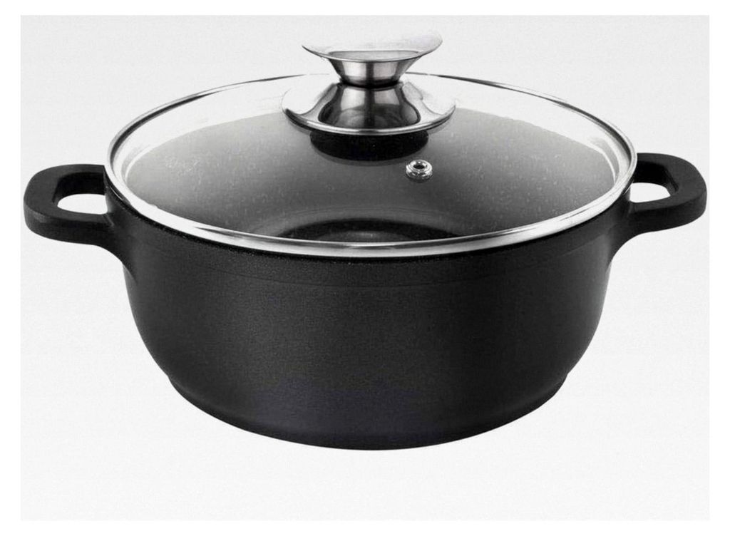 ORION Aluguss Kochtopf GRANIT | 2,3 L, Ø 20 cm | Topf mit Glasdeckel | Für Gas und Induktion