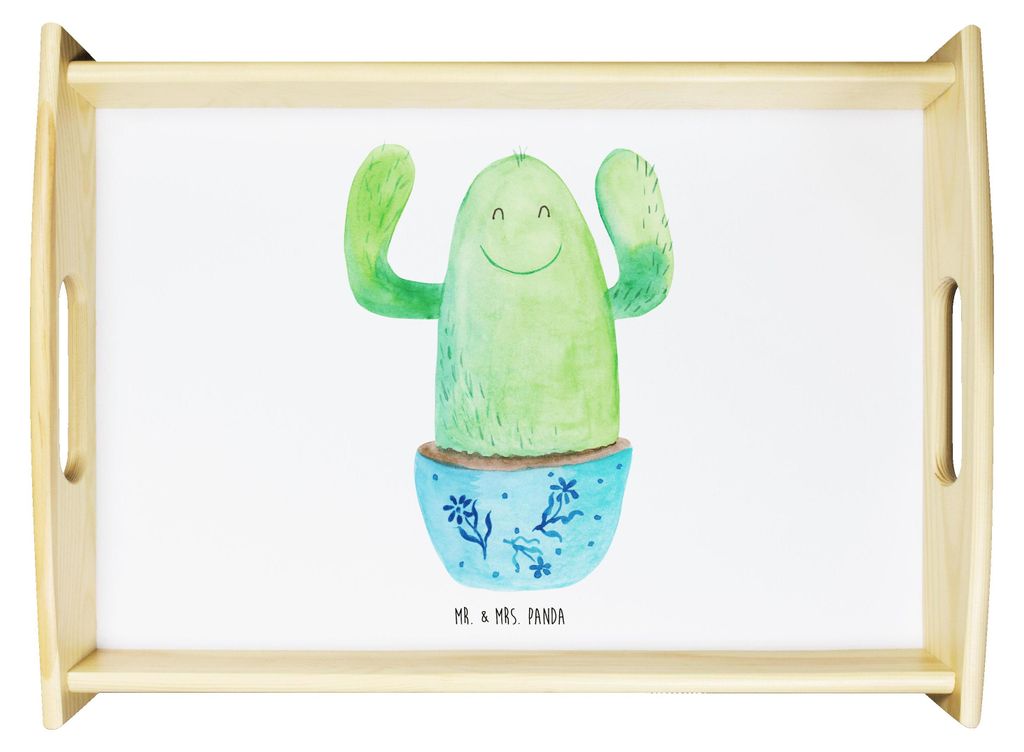 Mr. & Mrs. Panda Tablett Kaktus Happy - Weiß - Geschenk, holz, Ausbildung, Neustart, Kakteen, Servier, Kollege, Deko, Mutter, betttablett, Holztab...