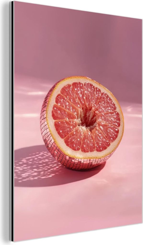 MuchoWow Wanddekoration Metall Metallbild Wandkunst 30x40 cm Grapefruit - Rosa - Disco - Glänzend MuchoWow Aluminium Gemälde - Bilder