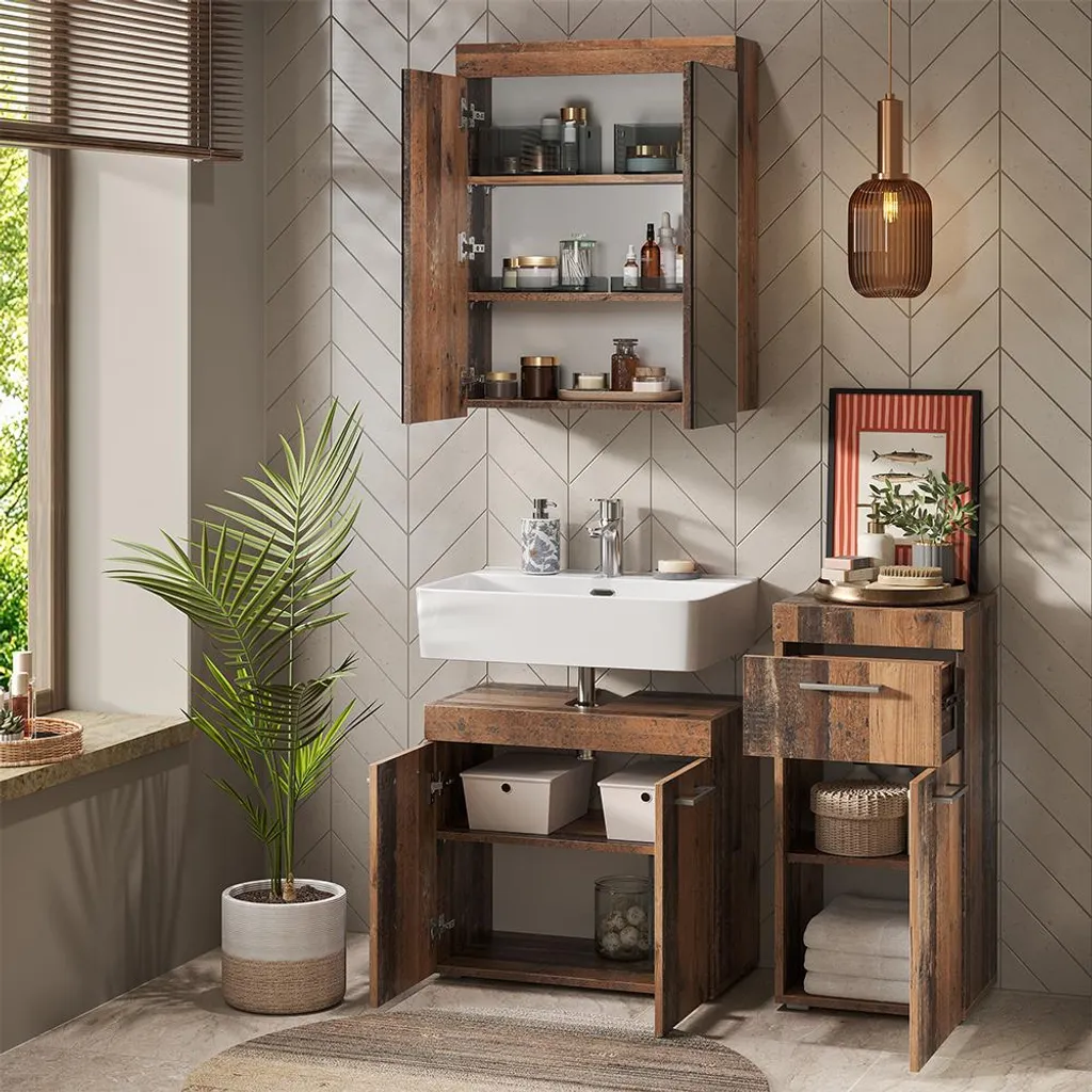 Meubles salle de bain Vicco Luna Oldstyle 3 pièces finition robuste
