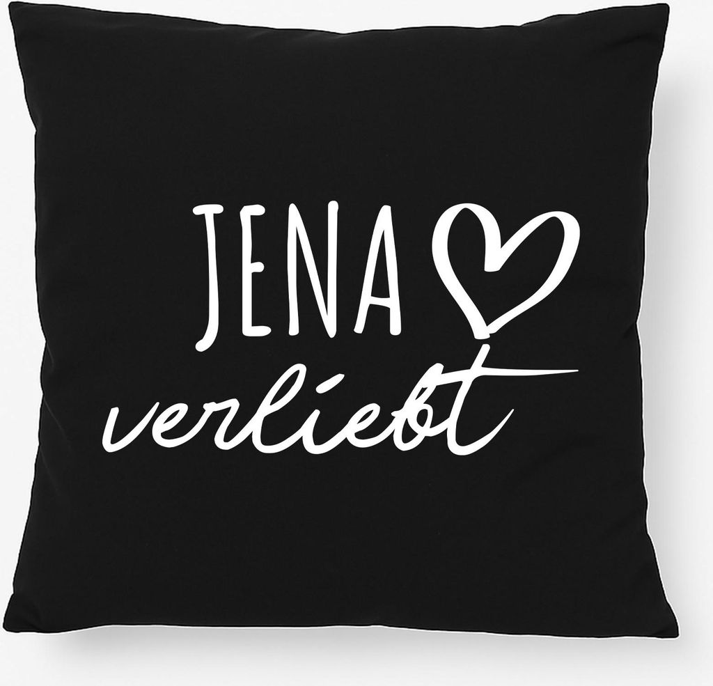 Huuraa Kissen Jena verliebt 40x40cm mit Füllung Black Baumwolle Dekokissen Geschenkidee