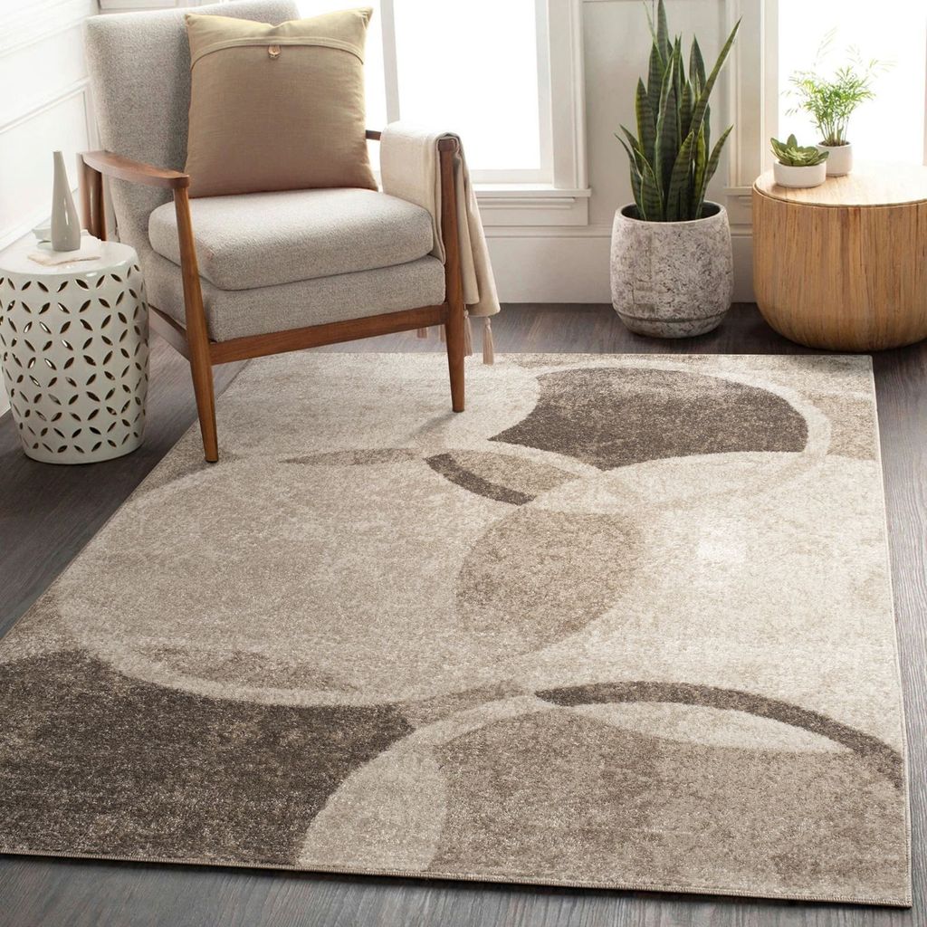 TT Home Teppich Kreis Design Modern Wohnzimmerteppich Braun Beige Schwarz Meliert Größe 60x100 cm
