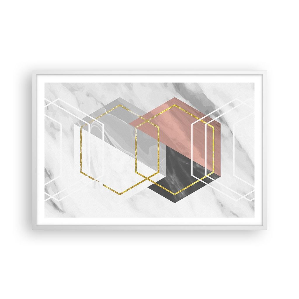 Gerahmtes Poster - Weißer Rahmen - Zahlen Weiß Golden - 91,5x61 cm - Wand Bild - Wanddeko - Wandbilder - Kunstposter - Wandposter - Bilderrahmen ...