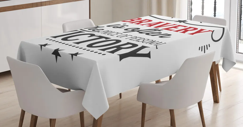 ABAKUHAUS Citazione Tovaglia, Bravery Positive dicono l'arte, resistente allo sporco con la più moderna tecnologia di stampa Lavabile Colori chiari, 140 x 240 cm, rosso cinabro grigio antracite