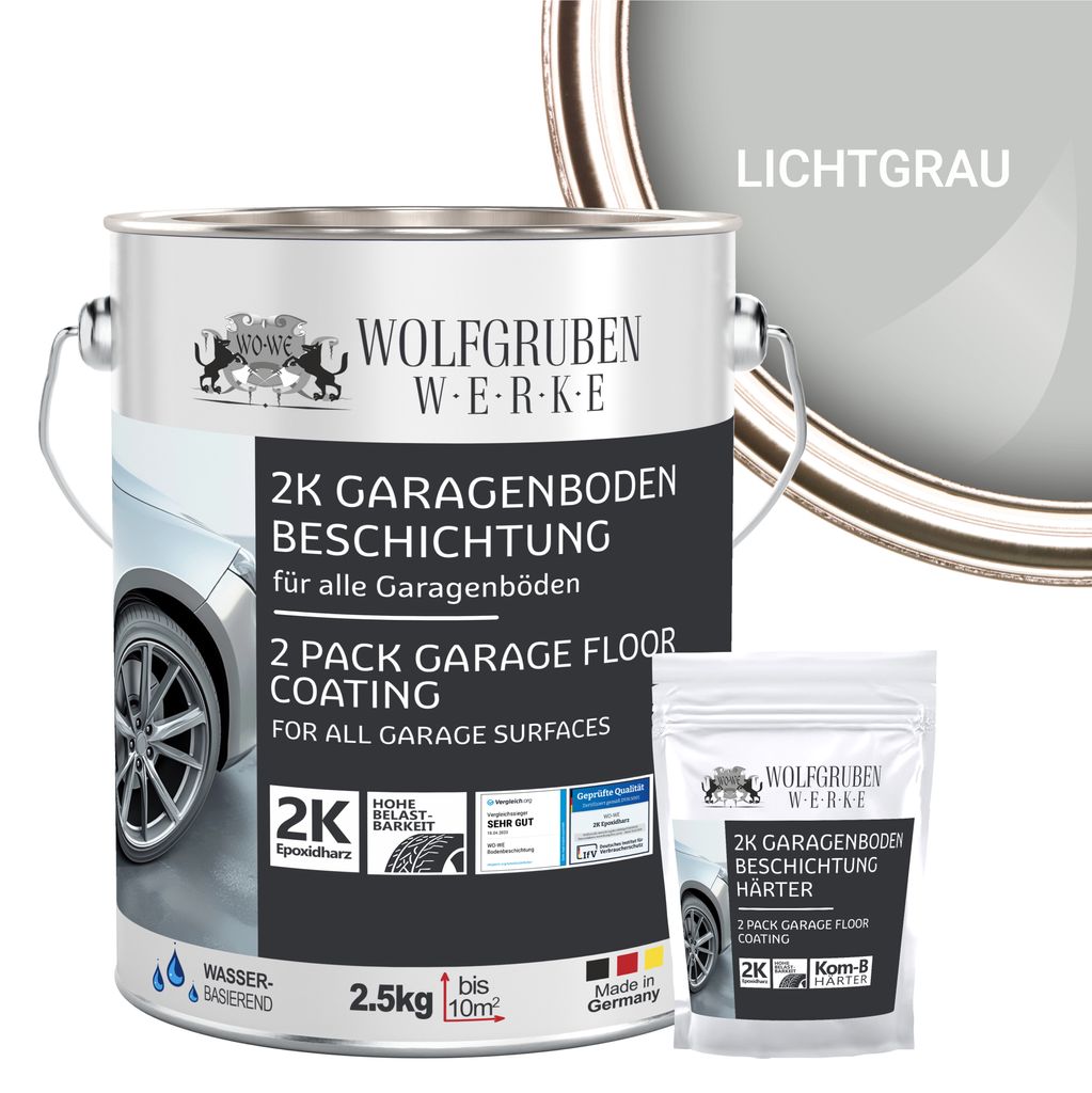 2K Garagenbodenbeschichtung Garagenfarbe Garagenbodenfarbe Epoxidharz Bodenbeschichtung für Garage Werkstatt Keller - Lichtgrau l 2,5kg