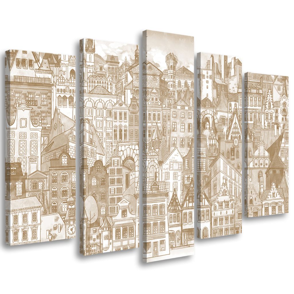 5-teiliges leinwandbild fröhliche stadt 150x100 cm Feeby Produktbild 