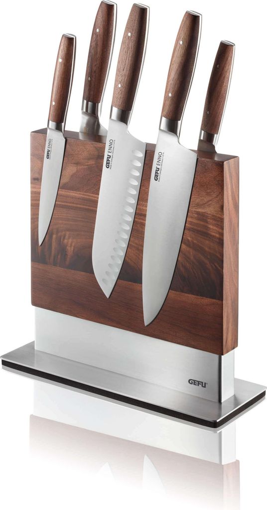 Bloc à Couteaux Magnétique - Bambou Et Inox - 23x25 Cm - Double Face - Pour 8-10 Couteaux
