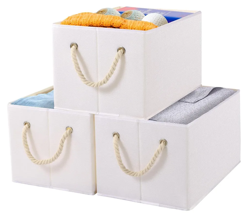 Lot de 3 Boîtes de Rangement en Tissu Pliables avec Poignées Renforcées