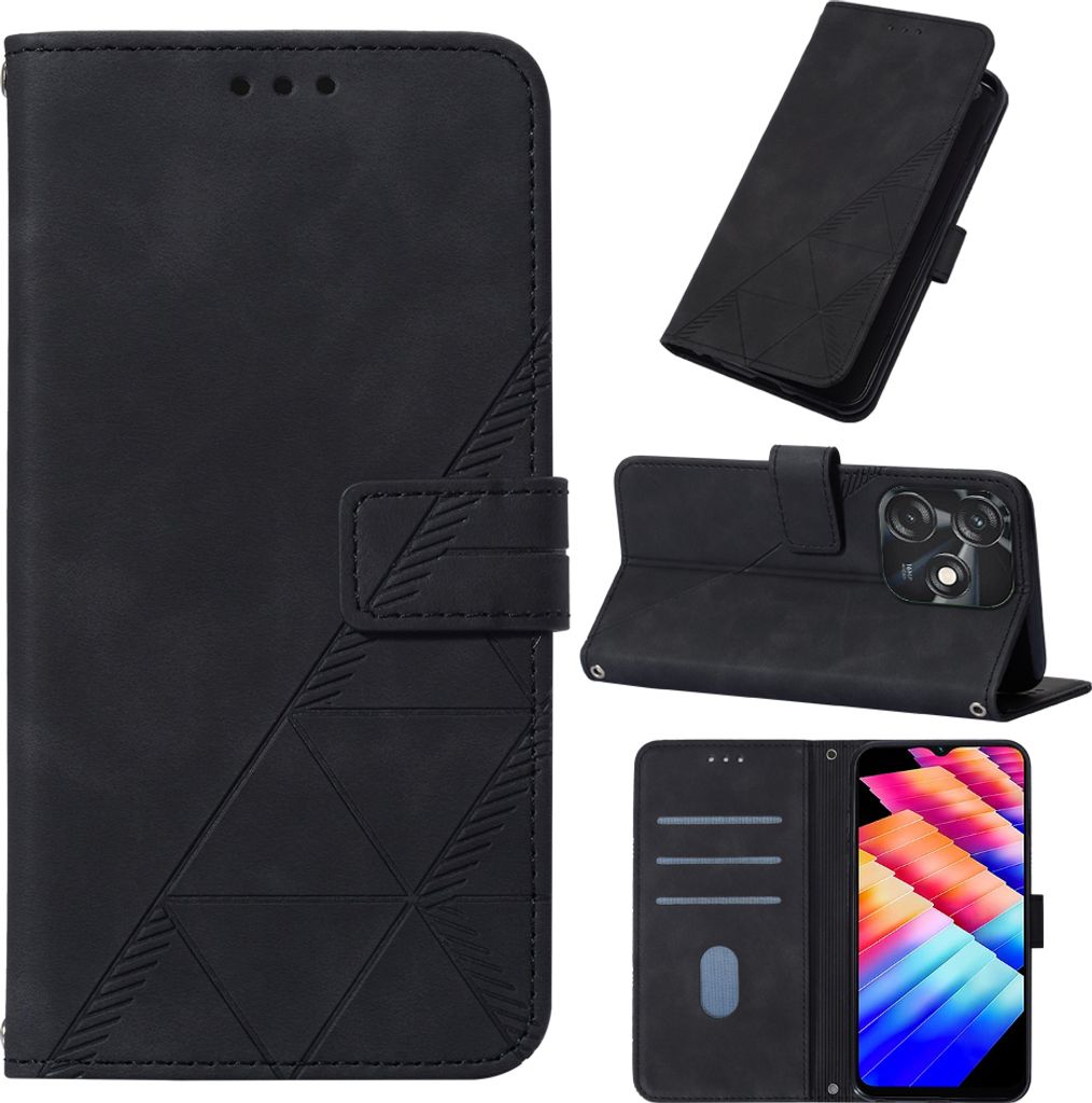 Hülle für Tecno Spark 10C Prägung Flip Leder Kartenfächer Schutzhülle mit Ständer Schwarz