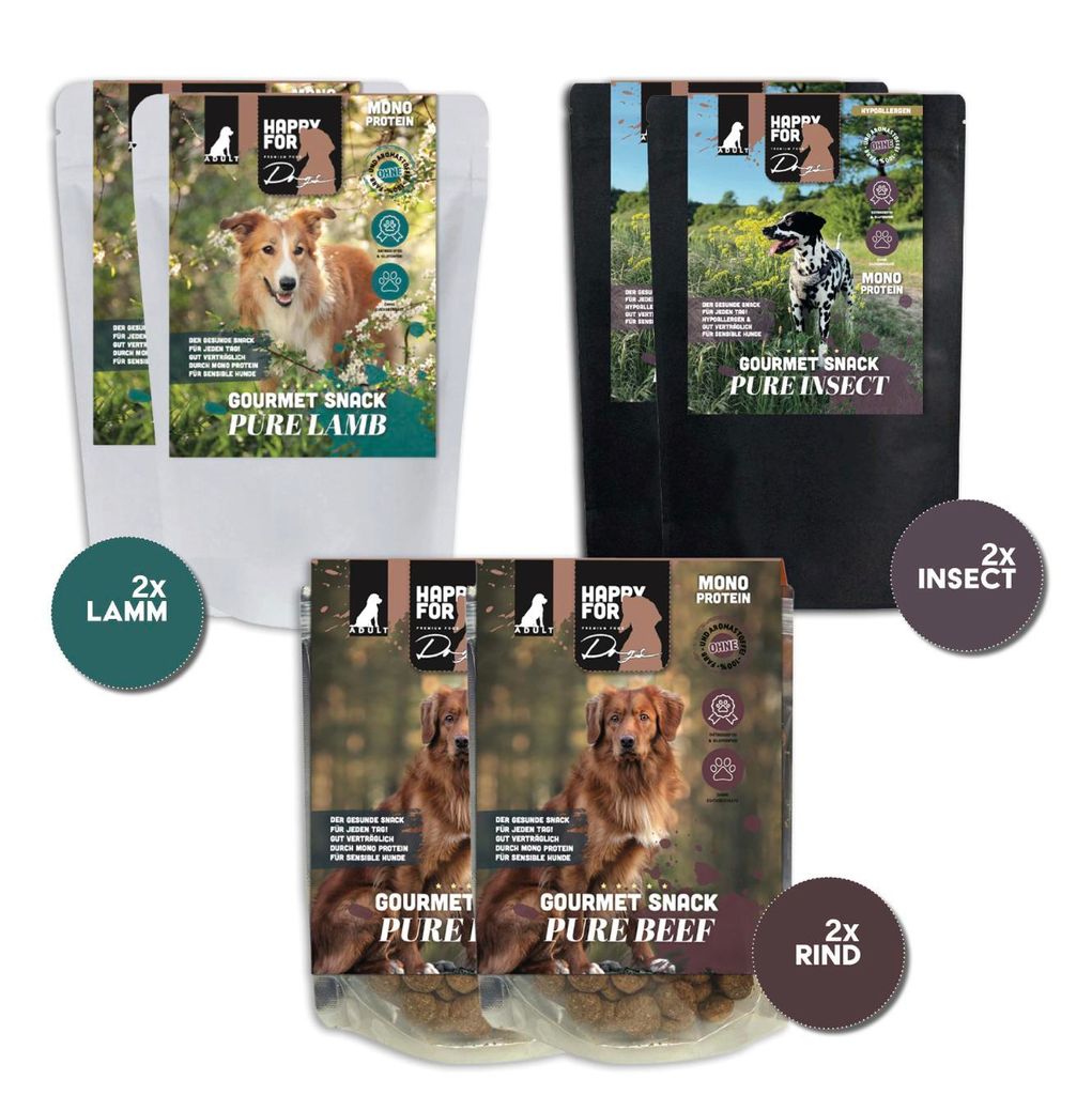 HAPPY FOR GOURMET SNACK Pure Lamm, Rind & Insect 6 x 150 g