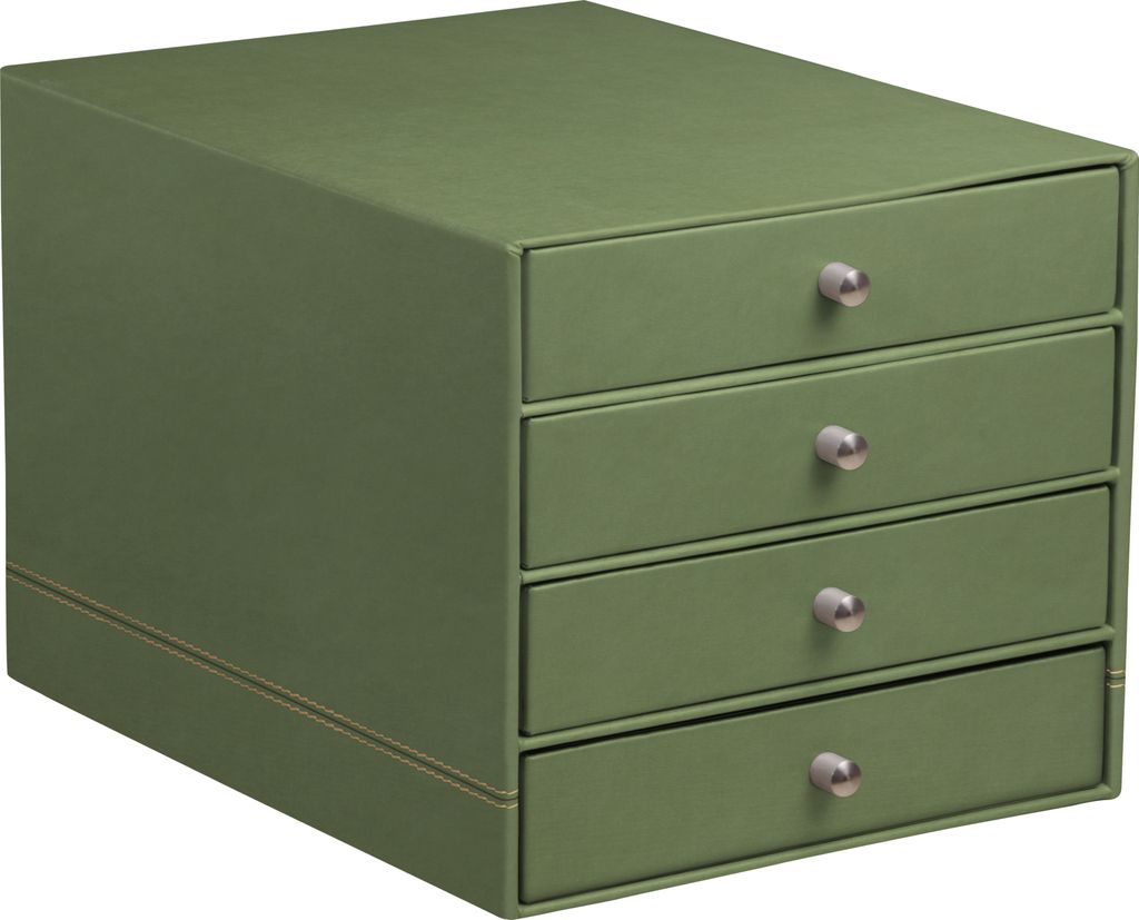 Rhodia Schubladenbox mit 4 Laden Kunstleder 24,8x32 ,7x22,8cm Salbeigrün 194576C