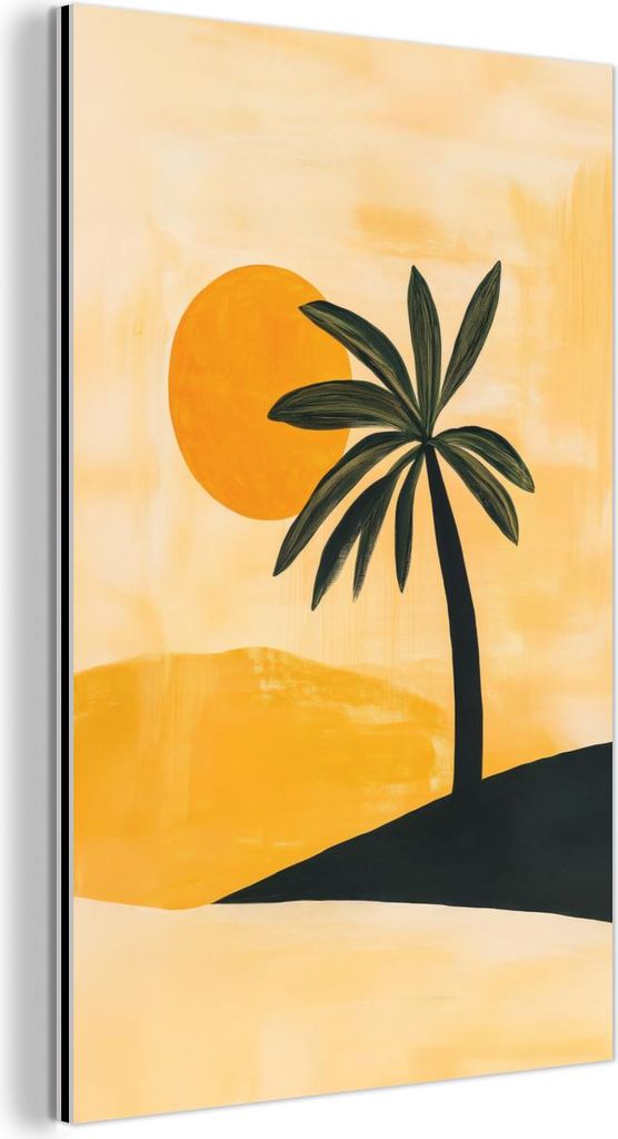 MuchoWow Wanddekoration Metall Metallbild Wandkunst 60x90 cm Illustration - Palme - Sonne - Hügel MuchoWow Aluminium Gemälde - Wandbilder - Alumi...