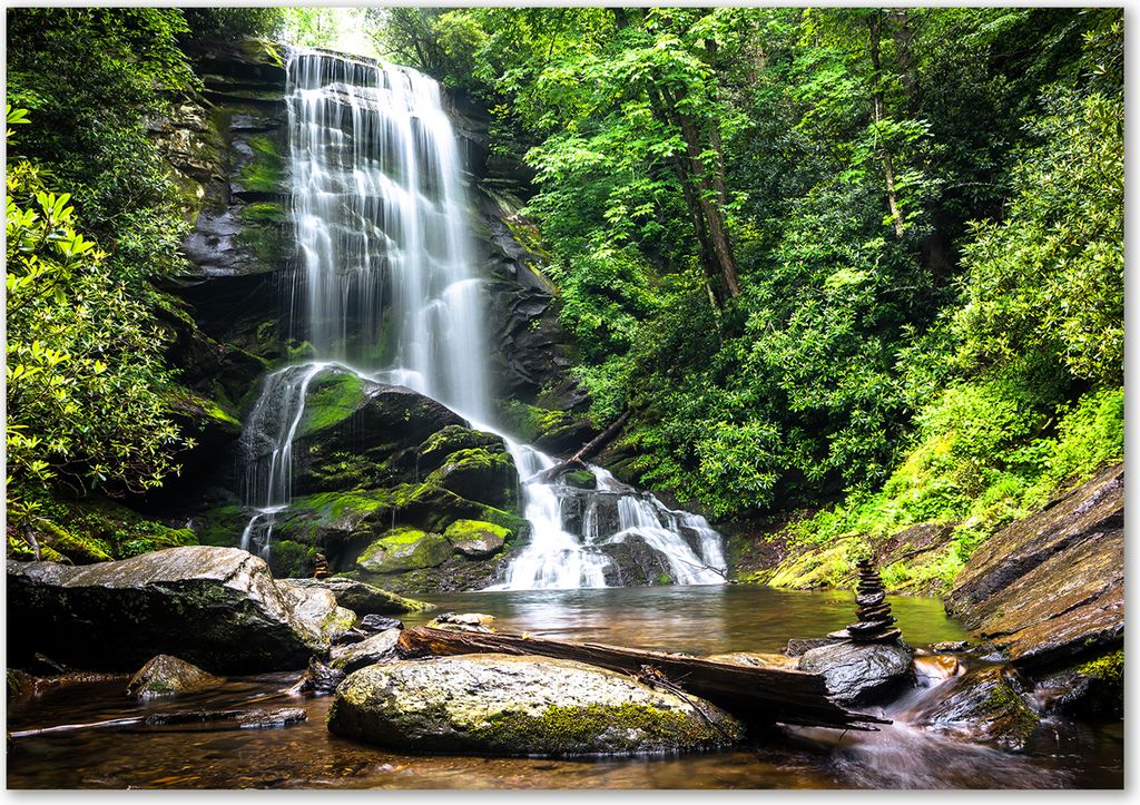 Tulup Leinwandbild - 100x70 cm - Wandkunst - Drucke auf Leinwand - Leinwanddruck - Landschaften - Grün - Wasserfall im Wald