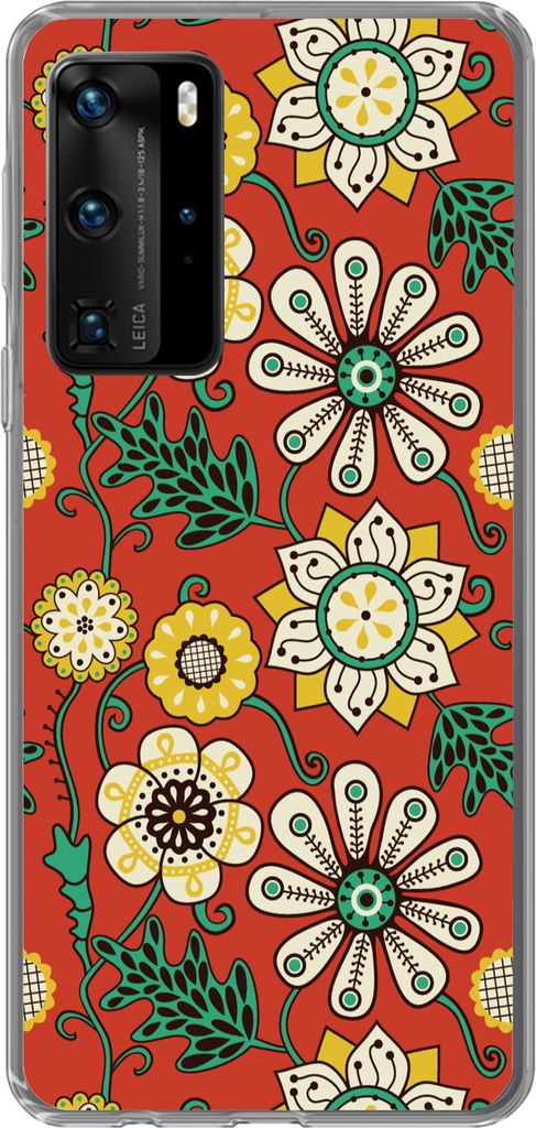 MuchoWow Handyhülle Schutzhülle Hülle für Telefoonhoesje Huawei P40 Pro Design - Blumen - Hippie - Retro Silikon Softcase Handy Hülle - Schutz