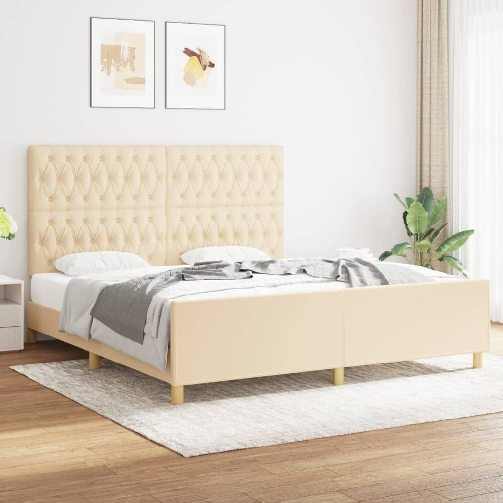 CLORIS Bettgestell ohne Matratze Creme 180x200 cm Stoff - Klassische Betten 258