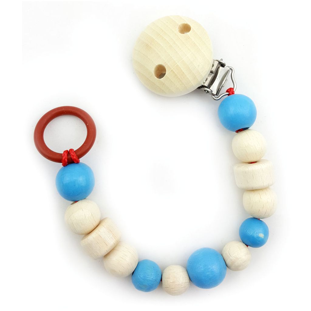 Hess Schnullerkette blau-creme Holz Babyzubehör sicher