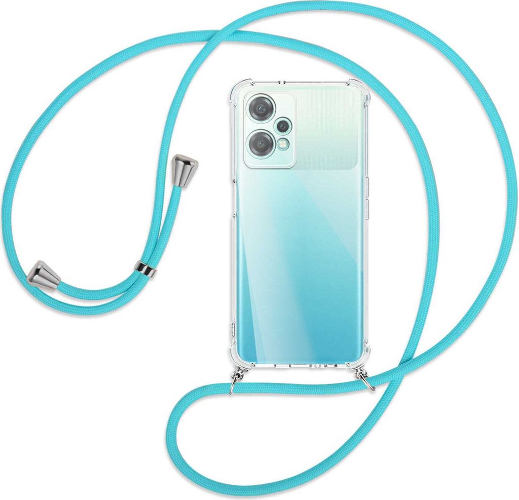 Handykette Backcover-Schutzhülle mit Band (Metall silberfarben) für OnePlus Nord CE 2 Lite 5G (CPH2381) - türkis