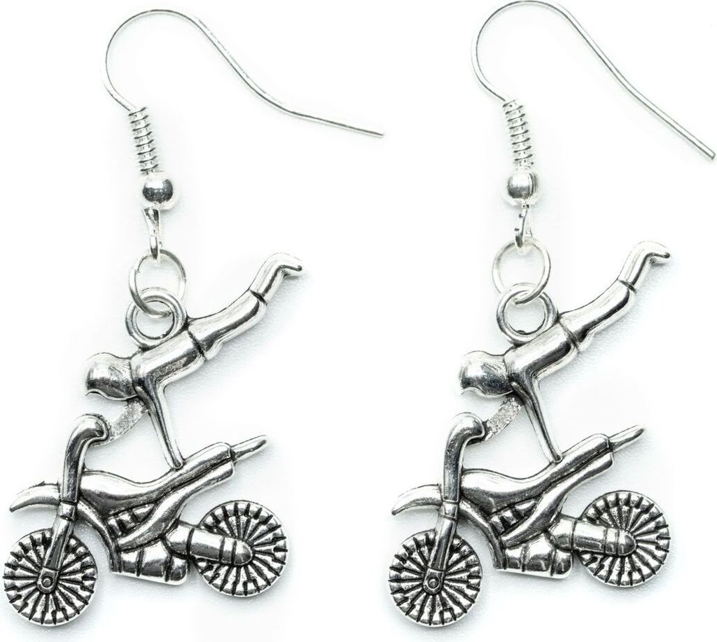 Stunt Enduro Ohrringe Miniblings Hänger Motorrad Crossmaschine silber aufstehn