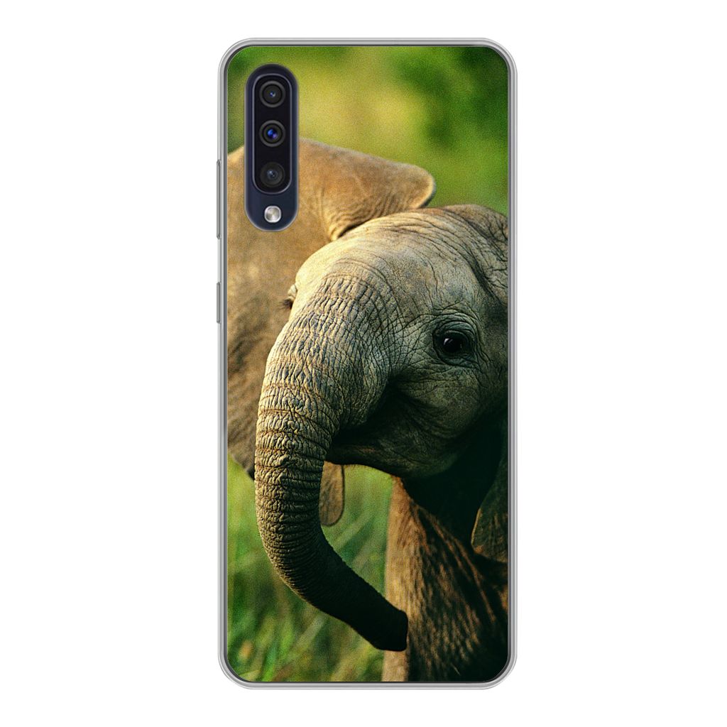 MuchoWow Handyhülle Schutzhülle Hülle für Samsung Galaxy A30s Elefant - Grün - Tiere - Natur Silikon Softcase Handy Hülle - Karteninhaber
