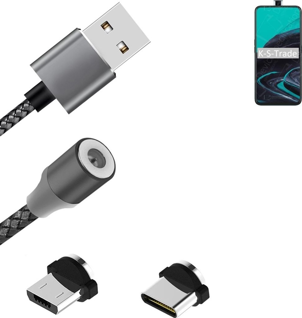K-S-Trade Hochwertiges Magnet-Lade-kabel Sync-Kabel Daten-Kabel für Oppo Reno2 F mit USB-Typ-C-Anschluss und Micro-USB-Anschluss 2A bis zu 480mbps