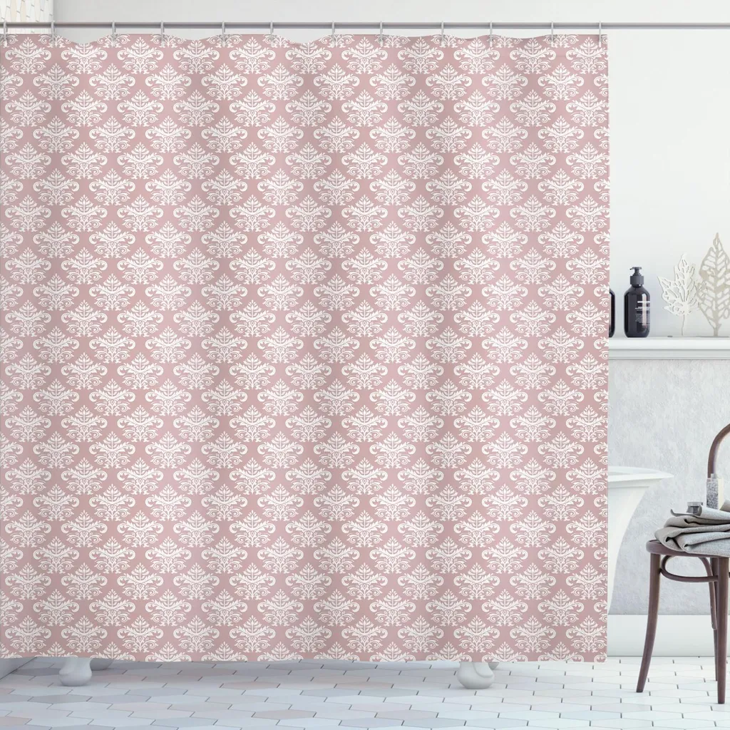 Tenda Doccia Foglie Damasco Rosa ABAKUHAUS 175x200 cm - Design Luxury