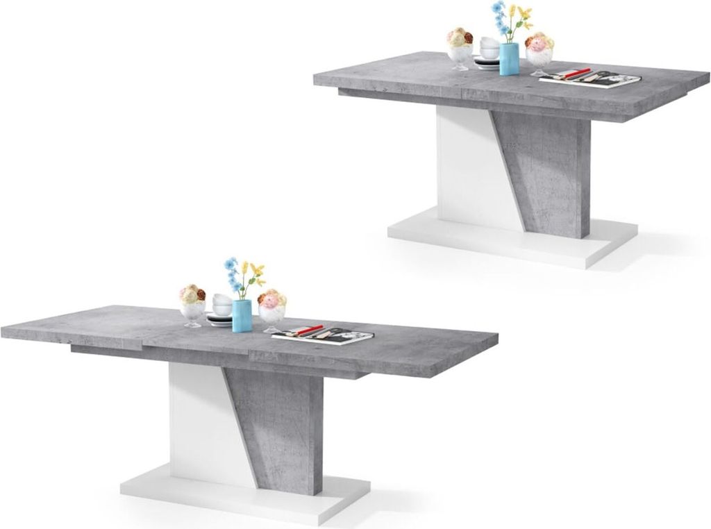 All4All Couchtisch Noel , Kaffeetisch , Wohnzimmertisch , Sofatisch mit Ablagen , Esstisch mit Einlegeplatte , ausklappbar , 120x70cm , Beton Mille...