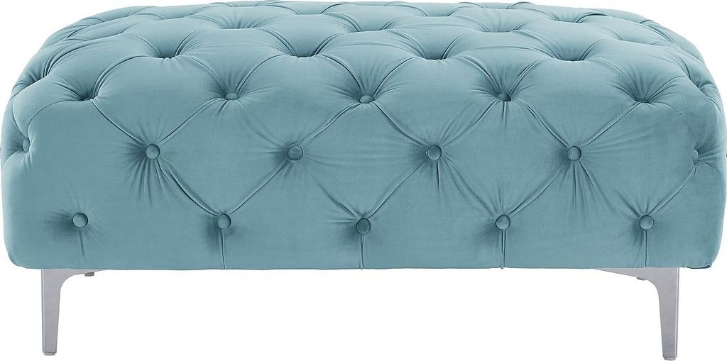 Chesterfield-Pouffe aus hellblauem Velours - EDWINA