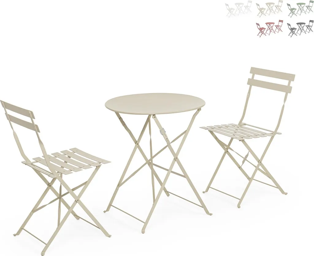 Set Balcone Pieghevole Beige 3 Pezzi: Tavolo Tondo e 2 Sedie Bistro