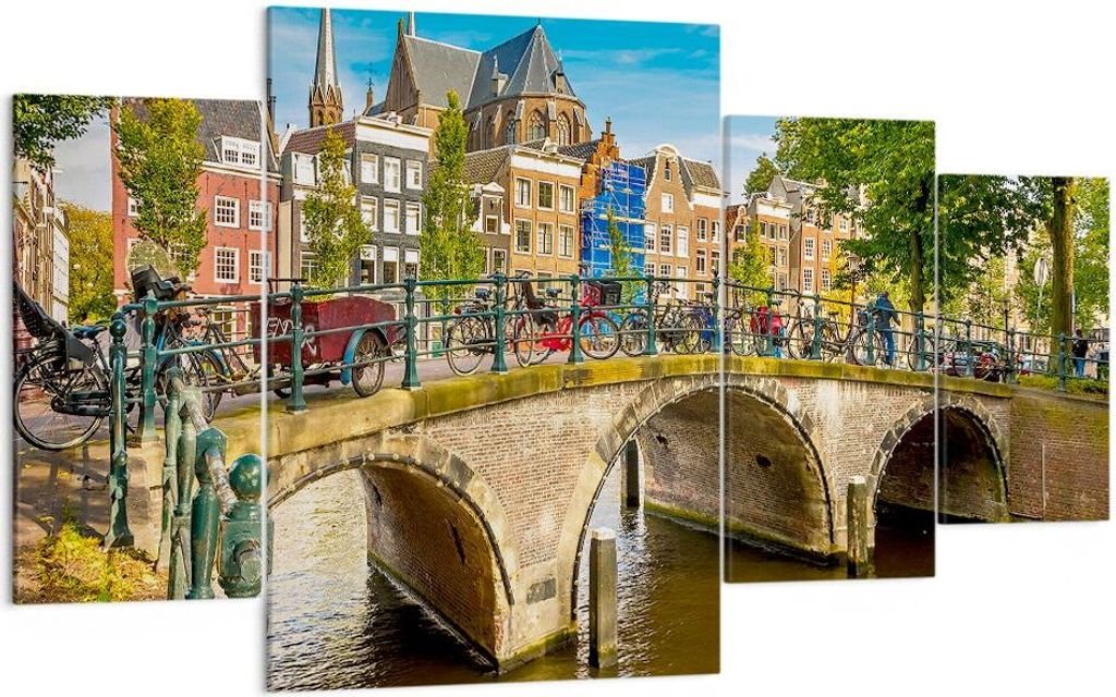 Bild auf Leinwand - Leinwandbild - amsterdam Bögen Architektur Gebäude - 160x90cm - Wand Bild - Wanddeko - Leinwanddruck - Bilder - Kunstdruck - ...