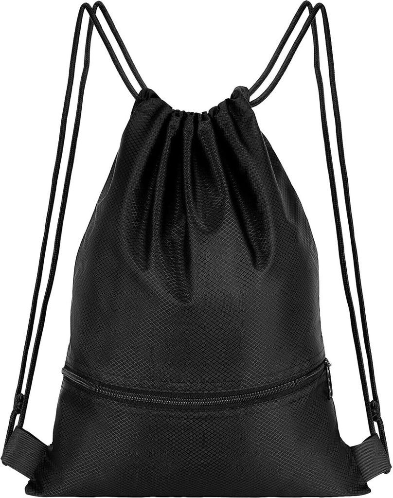 Rucksack mit Kordelzug, Turnbeutel Schwarz Sportbeutel für Herren Damen, Beutel mit Kordelzug, Verstellbar Gym Bag Gymsack mit Innentasche für Sp...