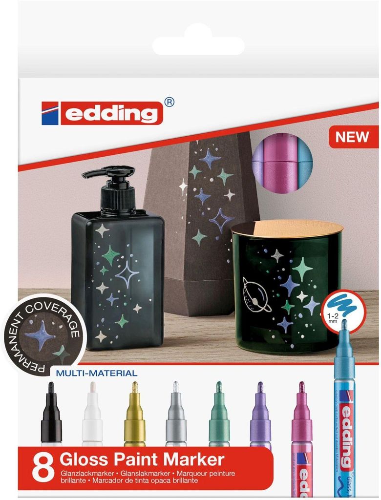 Edding Glanzlackmarker 751 1-2 mm 8er-Set metallic Produktbild 