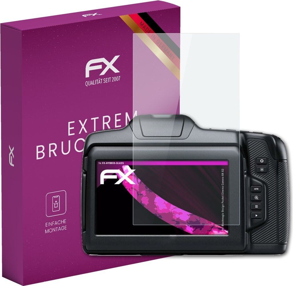 atFoliX FX-Hybrid-Glass Displayfolie kompatibel mit Blackmagic Design Pocket Cinema Camera 6K G2 Glasfolie