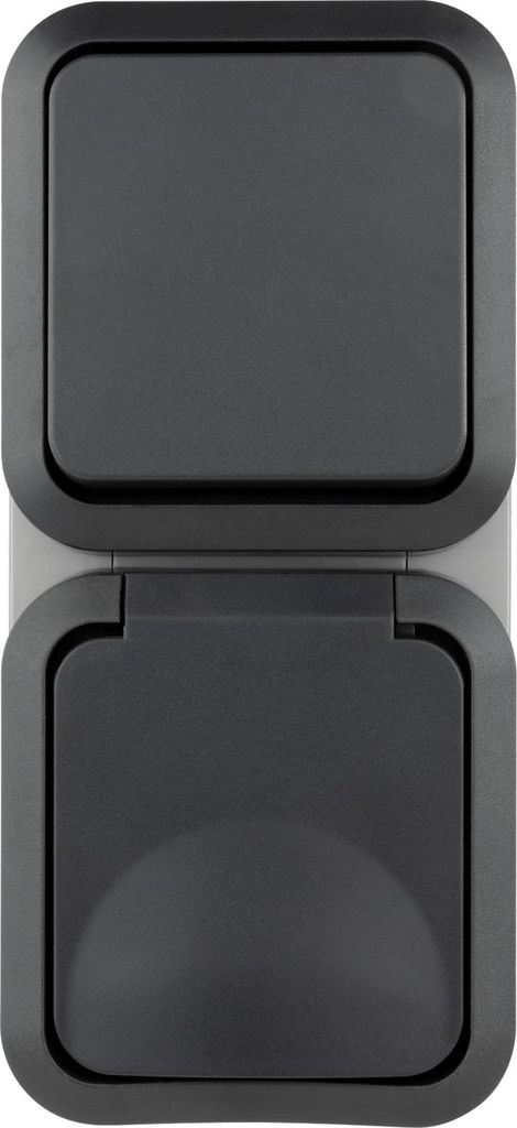 REV - AquaStorm, Feuchtraum Steckdose Aufputz mit Lichtschalter, IP55, senkrecht, 230V, 16A, anthrazit