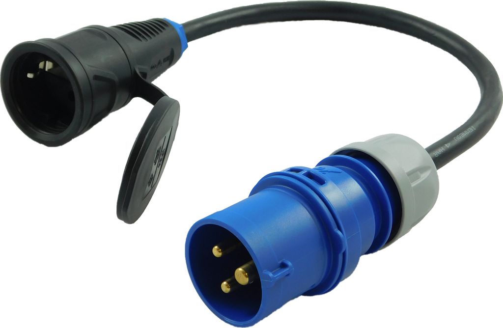 NWP Adapter CEE Stecker 230V 16A auf Schuko Kupplung - 3x2,5mm² Gummischlauchleitung - IP44 - Für Camping, Caravan, Boot