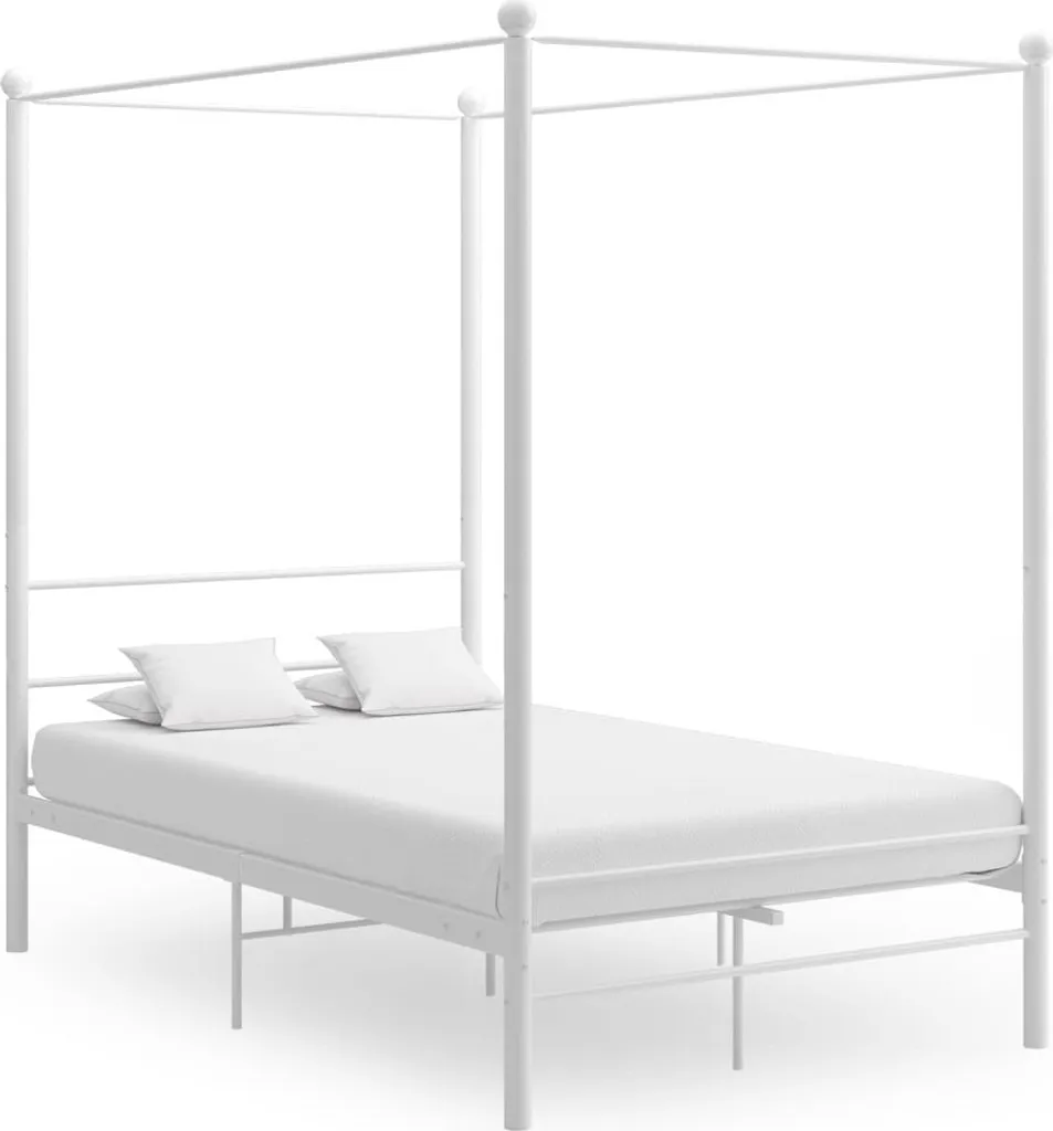 Lit à baldaquin design métal blanc 140x200 avec structure fixe