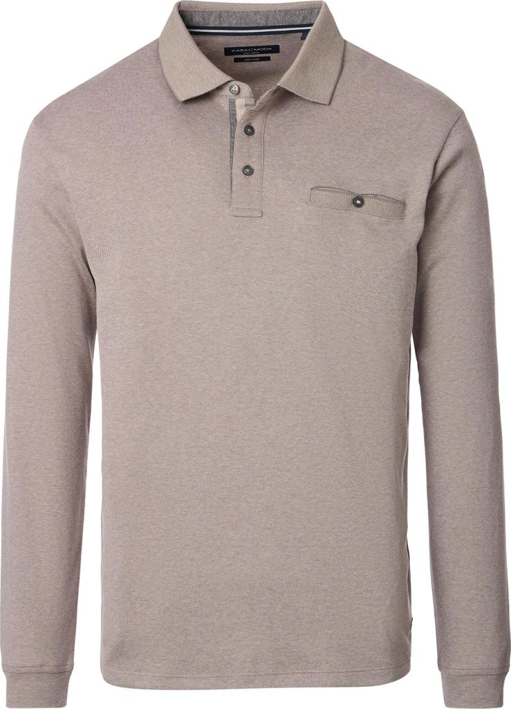 CASAMODA Herren Poloshirt Langarm Polokragen Casual Piqué Beige 4XL