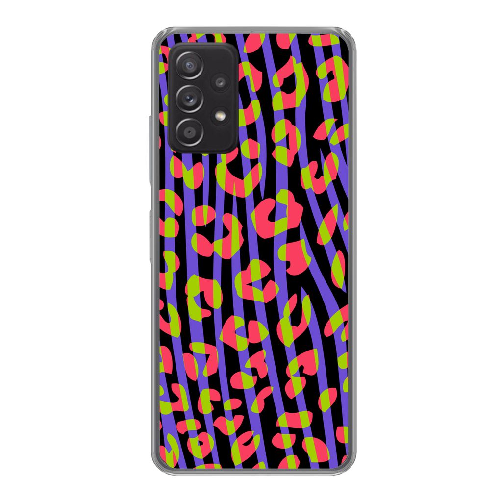 MuchoWow Handyhülle Schutzhülle Hülle für Samsung Galaxy A33 5G Pantherdruck - Zebra - Neon Silikon Softcase Handy Hülle - Kartenhalter