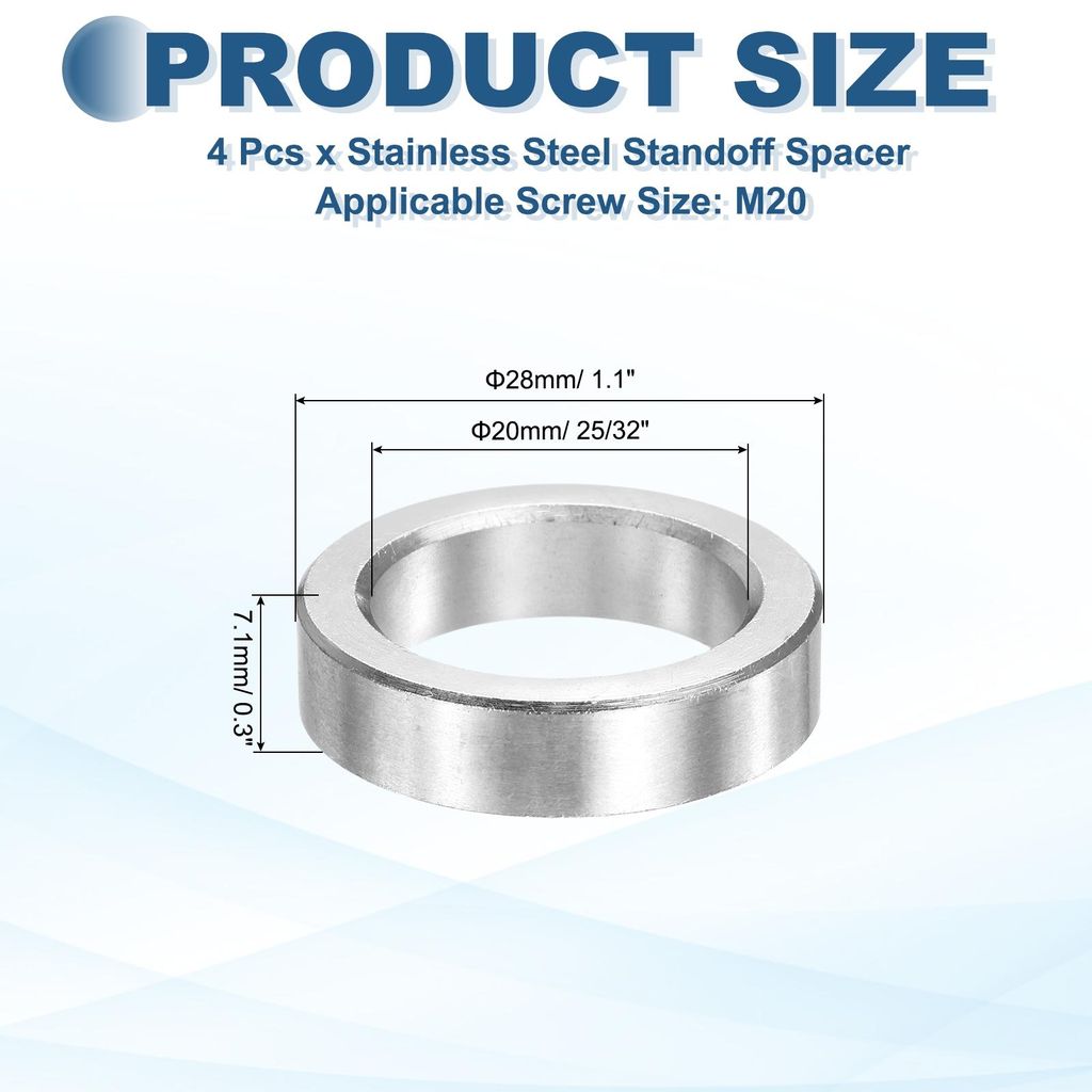 4 Stš¹ck M20 Metall Abstandshalter 25/32" Edelstahl Abstandshalter 20mm ID x 28mm OD x 7.1mm L Rund Gewindelose Standoff Buchse Glatte Oberfl?che...