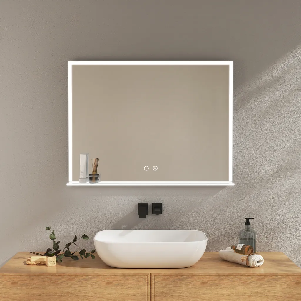 Miroir Mural Salle de Bain LED 80cm Idéal Maquillage avec Tablette