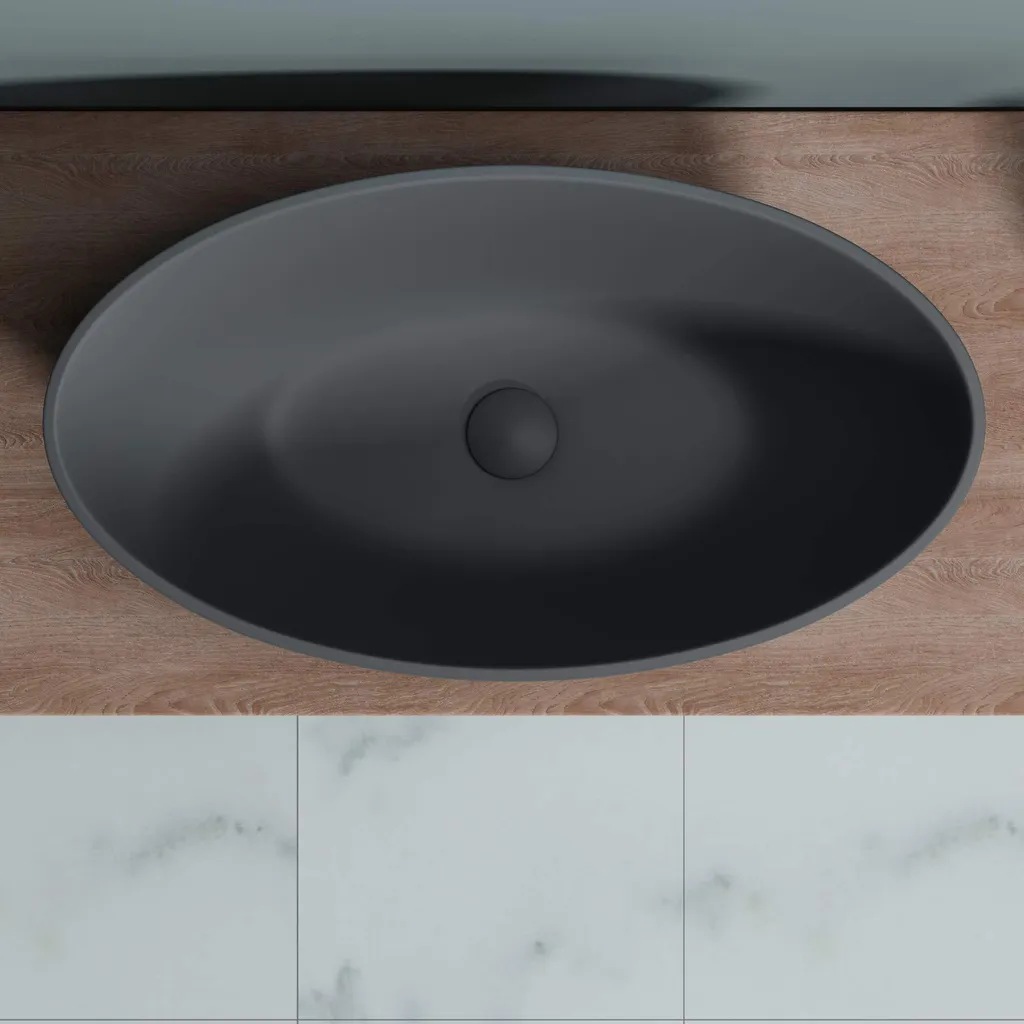 Grande vasque à poser rectangulaire 62 cm lave-main gris anthracite