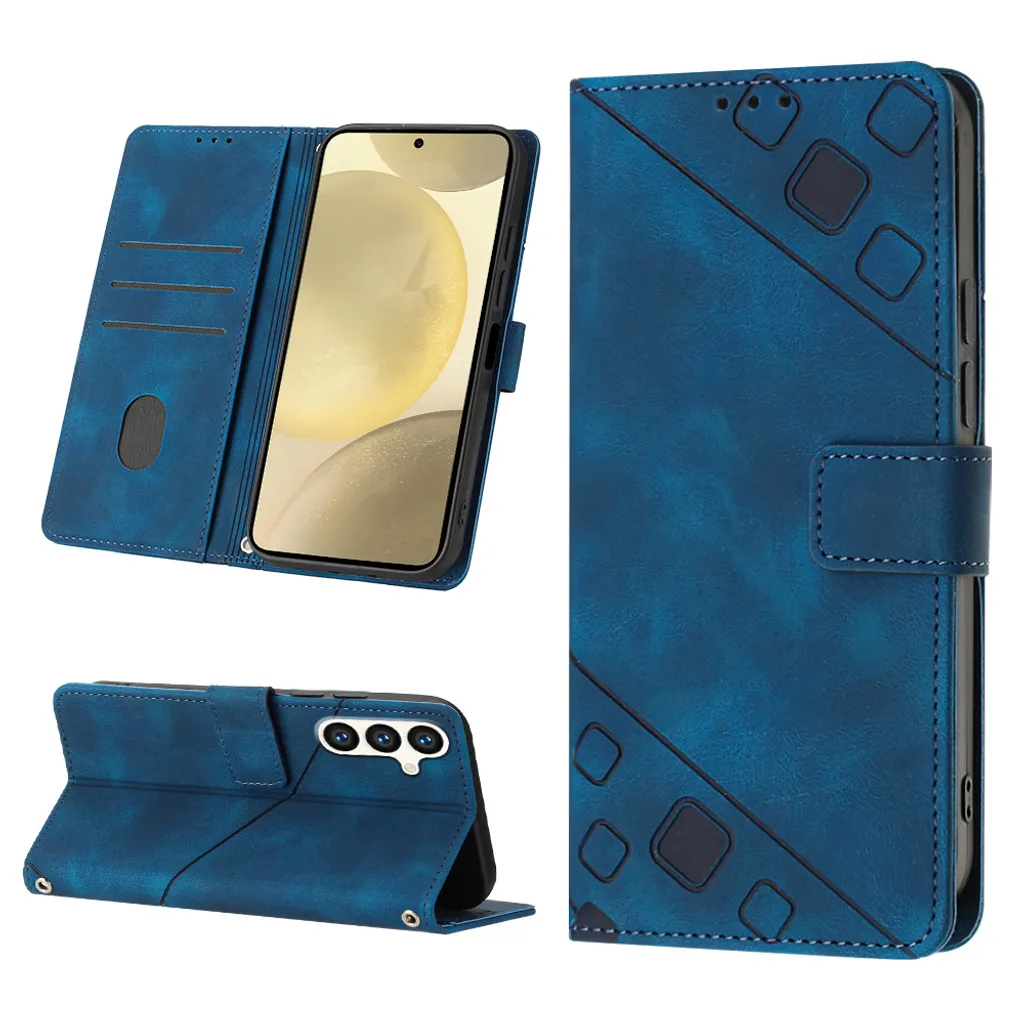 Custodia Samsung S25 Blu in Rilievo - Wallet Case con Stand in Pelle