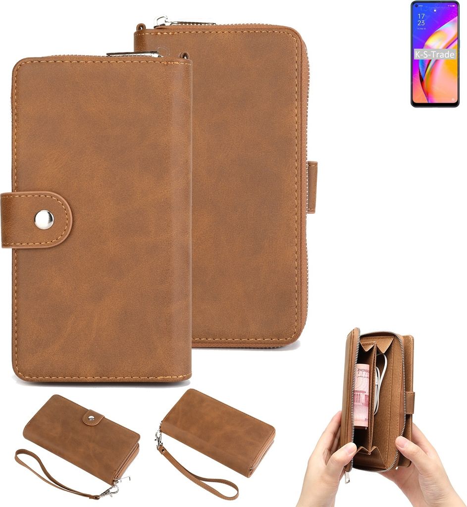 K-S-Trade Handyhülle Schutzhülle kompatibel mit Oppo A94 5G & Portemonnee Tasche Handytasche Case Etui Geldbörse Wallet braun (1x)