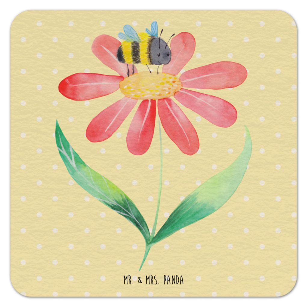 Mr. & Mrs. Panda Tischuntersetzer Hummel Blume 100er Set - Gelb Pastell - Geschenk, gläseruntersetzer, Tassenuntersetzer, Biene, Bierfilzl, Kaffee...